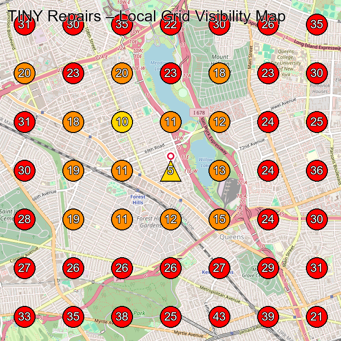 TINY Repairs GeoGrid visibility map for Restaurants in Jamaica